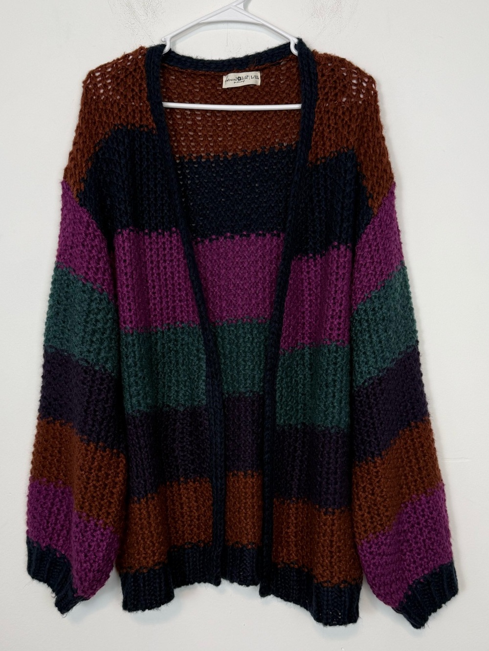 Natural Life Oversized Striped Color Block Chunky Knit Cardigan. Size L/XL
